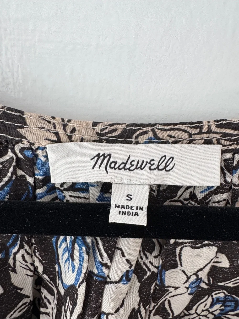 Madewell Floral Puff-Sleeve Women’s Top in Black, Cream & Blue size S